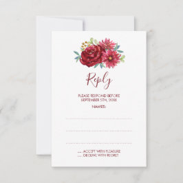 Burgund Wasserfarben Blume Hochzeitskarten RSVP Karte