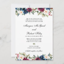 Burgund Wasserfarben Blumen Hochzeitseinladung