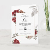 Burgund Wasserfarbener Hochzeitstag Einladung (Vorderseite)