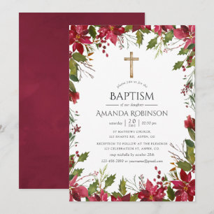 Burgund Wasserfarbenflorale Taufe oder Weihnachten Einladung