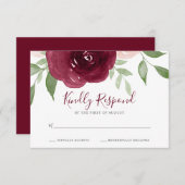 Burgund Watercolor Floral Wedding RSVP (Vorne/Hinten)