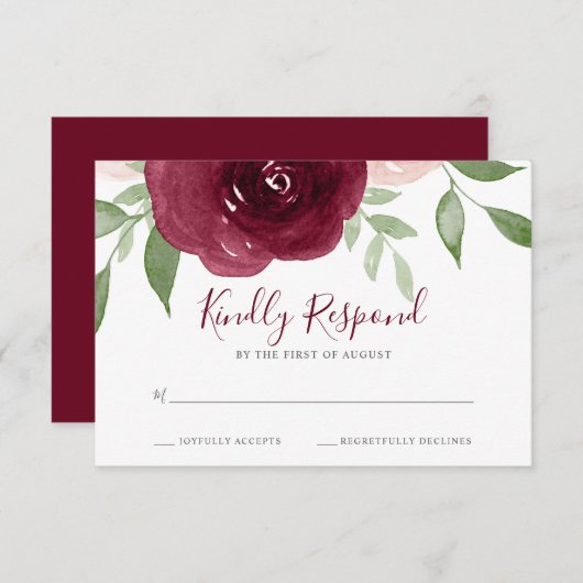 Burgund Watercolor Floral Wedding RSVP (Vorne/Hinten)