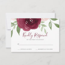 Burgund Watercolor Floral Wedding RSVP