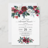 Burgund Watercolor Winter Blume Hochzeit Einladung (Vorderseite)