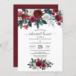 Burgund Watercolor Winter Blume Hochzeit Einladung