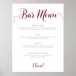 Burgund Wedding Bar Menu Editable Drinks Liste Poster
