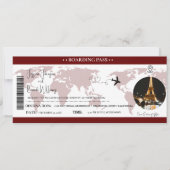 Burgund Wedding Einladung Boarding Ticket (Vorderseite)