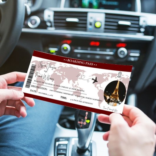 Burgund Wedding Einladung Boarding Ticket