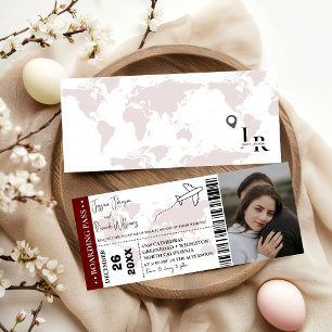 Burgund Wedding Einladung Boarding Ticket