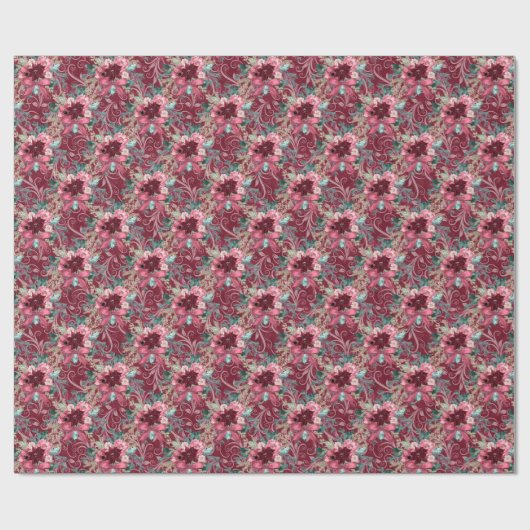 Burgund Weihnachten Poinsettia Watercolor Wrapping Geschenkpapier (Flach)