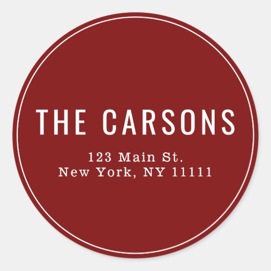 Burgund Weihnachts-Rücksendeadresse-Label Runder Aufkleber (Vorderseite)