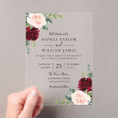 Burgund Wein & Blush Blumenzehen Acryleinladungen (Insitu (Handheld))