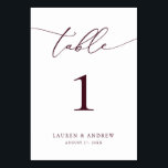 Burgund Wein Minimalistische Hochzeit | Event Cust Tischnummer<br><div class="desc">(**BITTE BEACHTEN SIE: Um zu bestellen,  passen Sie einfach Ihre Tischnummer (und Name/Datum) an und fügen Sie jede Nummer einzeln in Ihren Warenkorb ein. Dann Karo raus,  sobald du fertig bist.) Schön,  elegant,  modern und minimalistisch,  Tischnummer-Karte. Vollständig anpassbar mit Ihren Namen (oder Ereignisname) und Datum.</div>