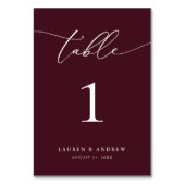 Burgund Wein Minimalistische Hochzeit | Event Cust Tischnummer (Rückseite)