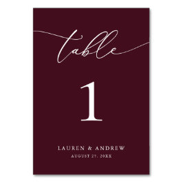 Burgund Wein Minimalistische Hochzeit | Event Cust Tischnummer