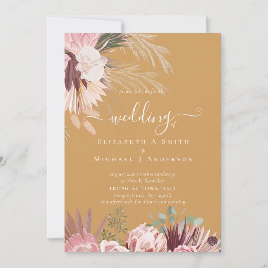 Burgund Wein Pampas Tropische Hochzeit (Vorderseite)