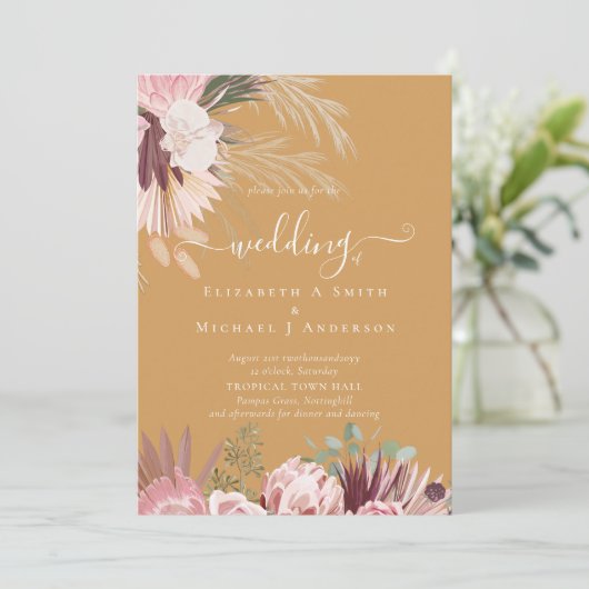 Burgund Wein Pampas Tropische Hochzeit (Stehend Vorderseite)