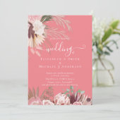 Burgund Wein Pampas Tropische Hochzeit Einladung (Stehend Vorderseite)