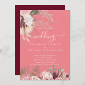 Burgund Wein Pampas Tropische Hochzeit Einladung (Vorne/Hinten)