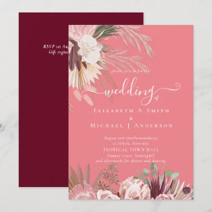 Burgund Wein Pampas Tropische Hochzeit Einladung