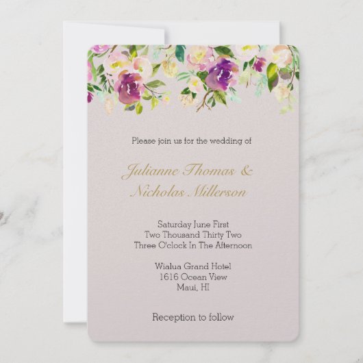 Burgund Wein Rosa Blütencreme Hochzeit Einladung (Vorderseite)