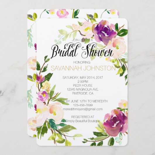 Burgund Wein Rosa Brautparty Einladung (Vorne/Hinten)