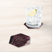 Burgund Wein Rose Gold Agate Marmor Save the Date Untersetzer (Vor Ort)