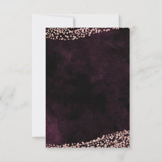 Burgund Wein & Rose Gold Confetti Wedding RSVP (Rückseite)