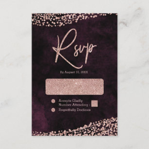 Burgund Wein & Rose Gold Confetti Wedding RSVP Karte
