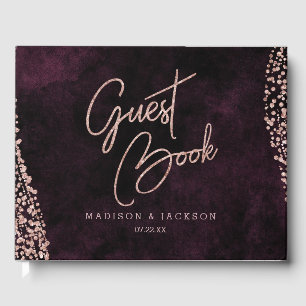 Burgund Wein & Rose Gold Glam Wedding Monogram Gästebuch