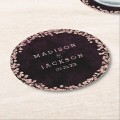 Burgund Wein & Rose Gold Wedding Monogram Runder Pappuntersetzer (Angewinkelt)