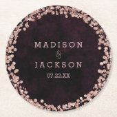 Burgund Wein & Rose Gold Wedding Monogram Runder Pappuntersetzer (Vorderseite)