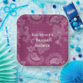 Burgund Wein Weißes Spitzen Brautparty Pappteller (Party)