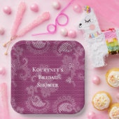 Burgund Wein Weißes Spitzen Brautparty Pappteller (Party)