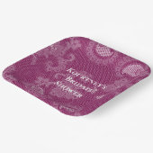 Burgund Wein Weißes Spitzen Brautparty Pappteller (Gewinkelt)