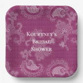 Burgund Wein Weißes Spitzen Brautparty Pappteller (Vorderseite)