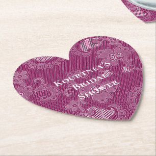 Burgund Wein Weißes Spitzen Brautparty Untersetzer