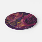 Burgund Weinflora Rose Lila Brautparty Pappteller (Schrägansicht)