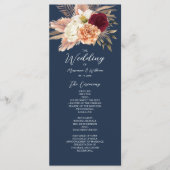 Burgund Weinrot Blaue Hochzeit Programm (Vorderseite)