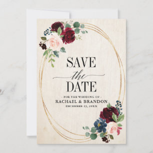 Burgund Weinrot Blumen Rustikal Boho Landhochzeit Save The Date