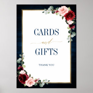 Burgund Weinrot Creme Floral Gold Karten und Gesch Poster