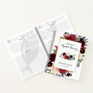 Burgund Weinrot Rosa Brautparty Rezeptbuch Notizblock