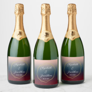 Burgund Weinrot Rosa Ombre Geometrische Hochzeit Schaumweinetikett
