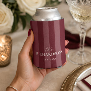 Burgund Weinrote Streifen Personalisierte Hochzeit Dosenkühler