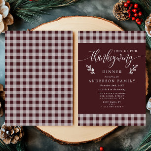 Burgund & Weiß Büffelkariert Thanksgiving-Dinner Einladung