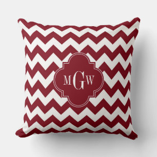 Burgund Weiß Chevron Burgund 3 Initialen Monogramm Kissen