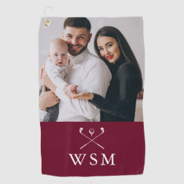 Burgund-Weiß-Klassiker-Monogramm-Foto-Golfschläger Golfhandtuch