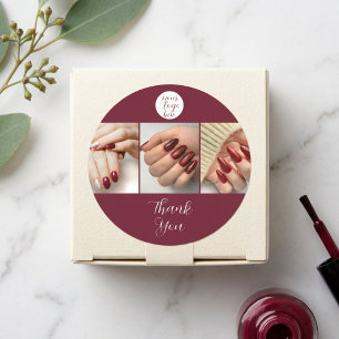 Burgund Weiß Logo Foto Nagelstudio Danke Runder Aufkleber