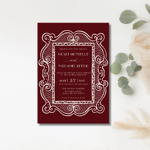 Burgund & Weiß Spitze Old Money Vintage Hochzeit Einladung