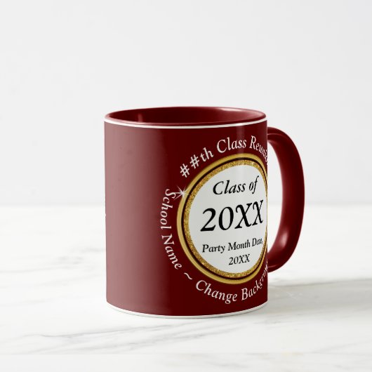 Burgund, Weiß und Schwarz, Class-Wiedersehen-Tasse Tasse (VorderseiteRechts)